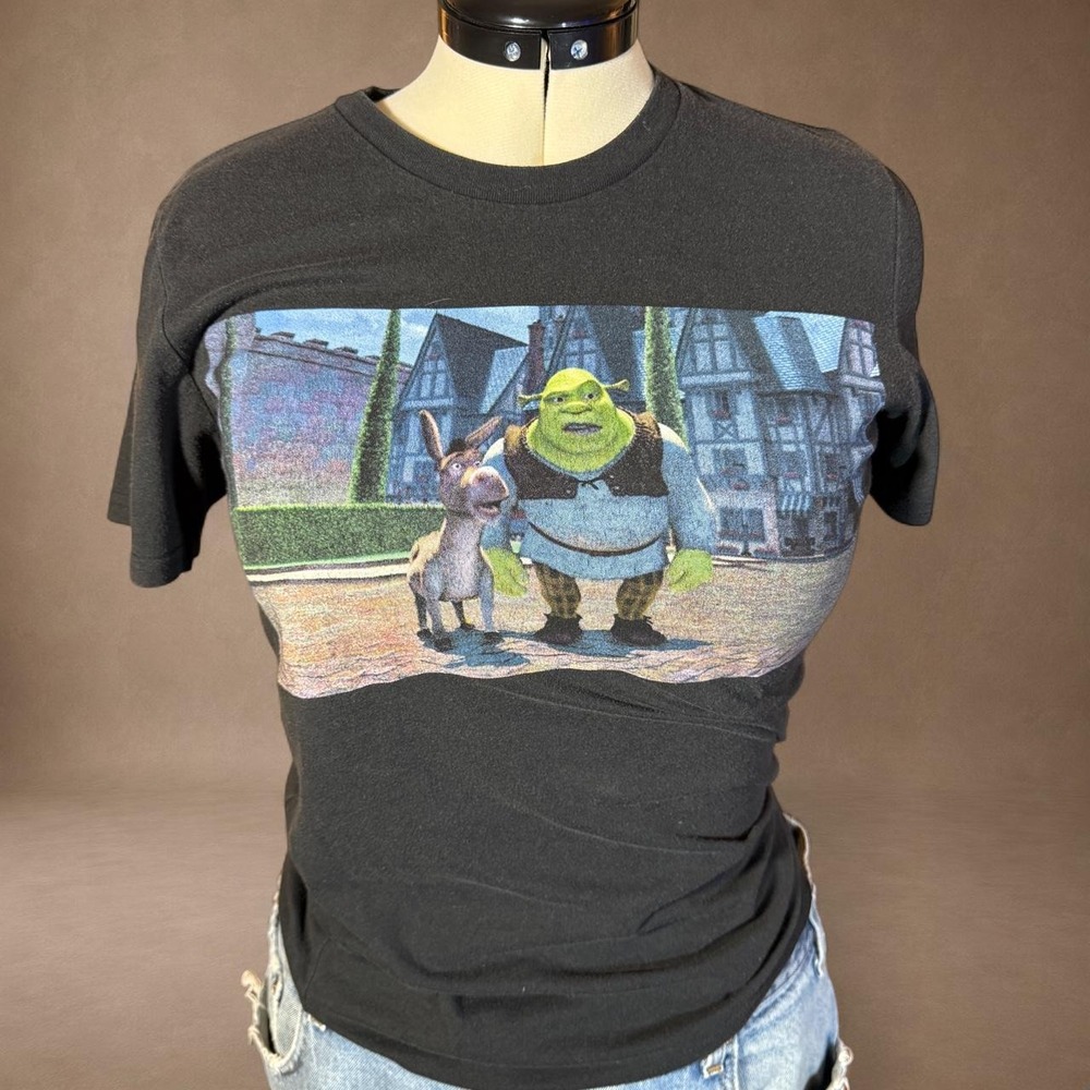 DreamWorks Shrek & Donkey Graphic Tee Black Y2K Moviecore Vintage Style Small